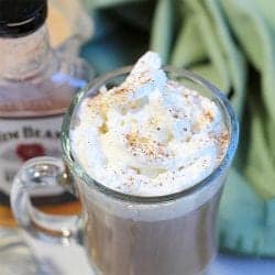 Top down view of Irish coffee with whipped cream