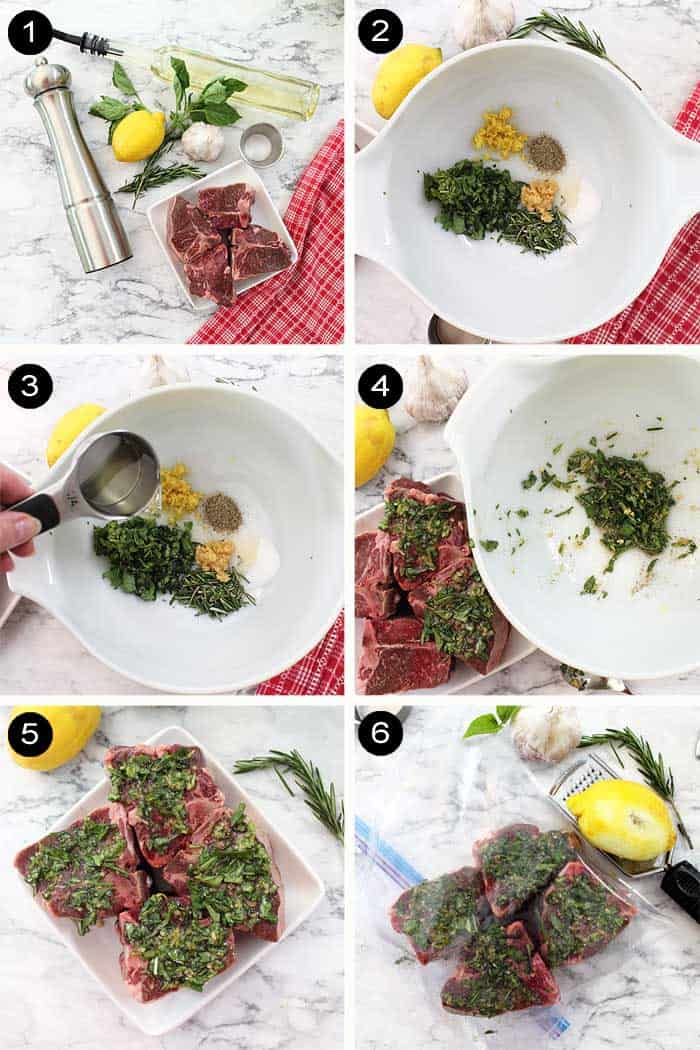 Steps to make rosemary basil paste for lamb chops.