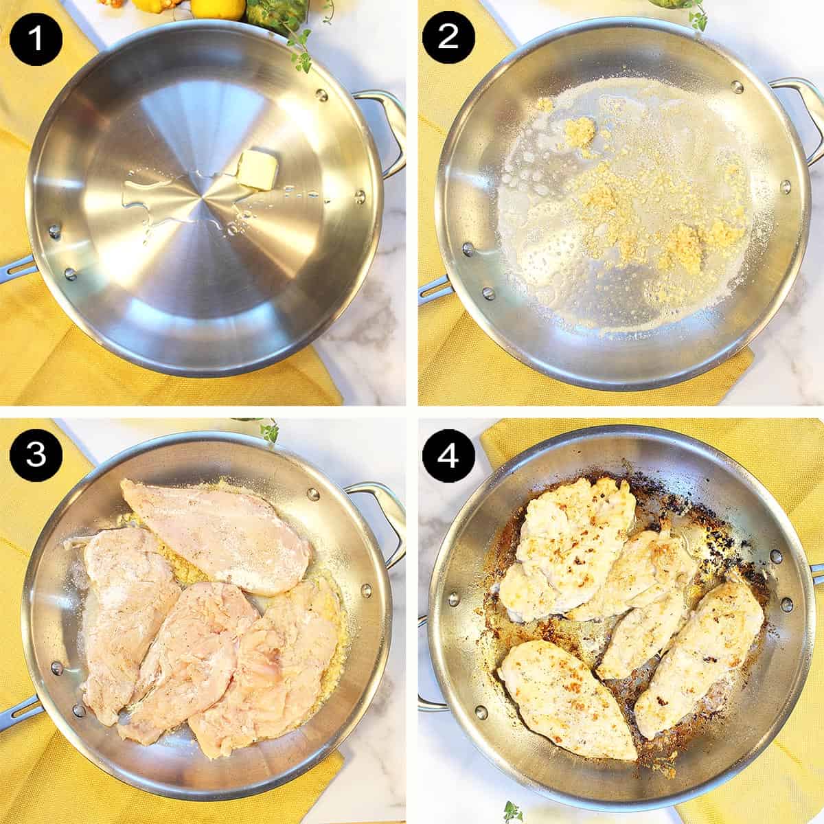 Steps to brown chicken.