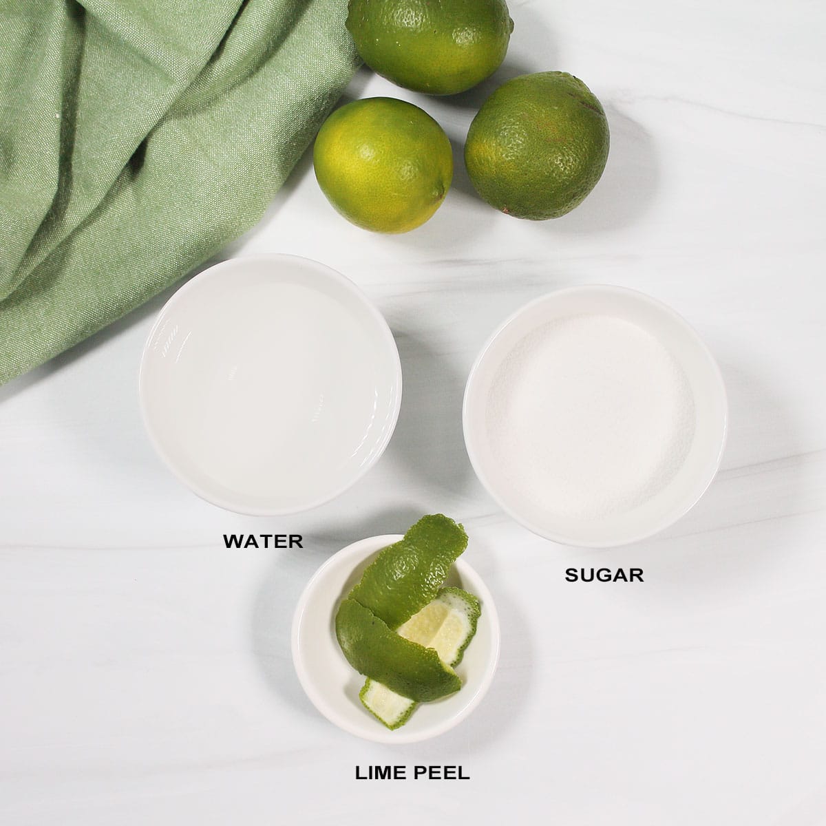 Ingredients for lime simple syrup.