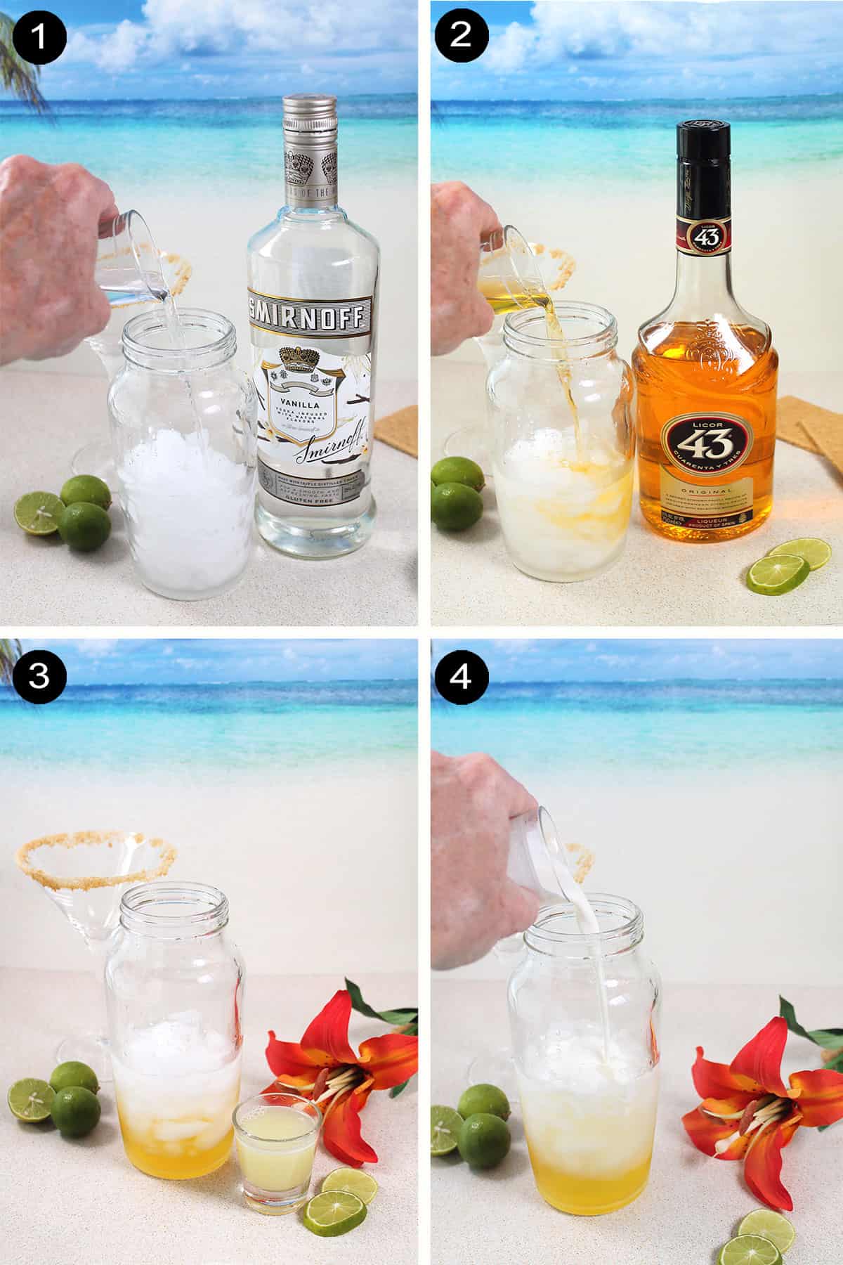 Prep steps to make a key lime martini.