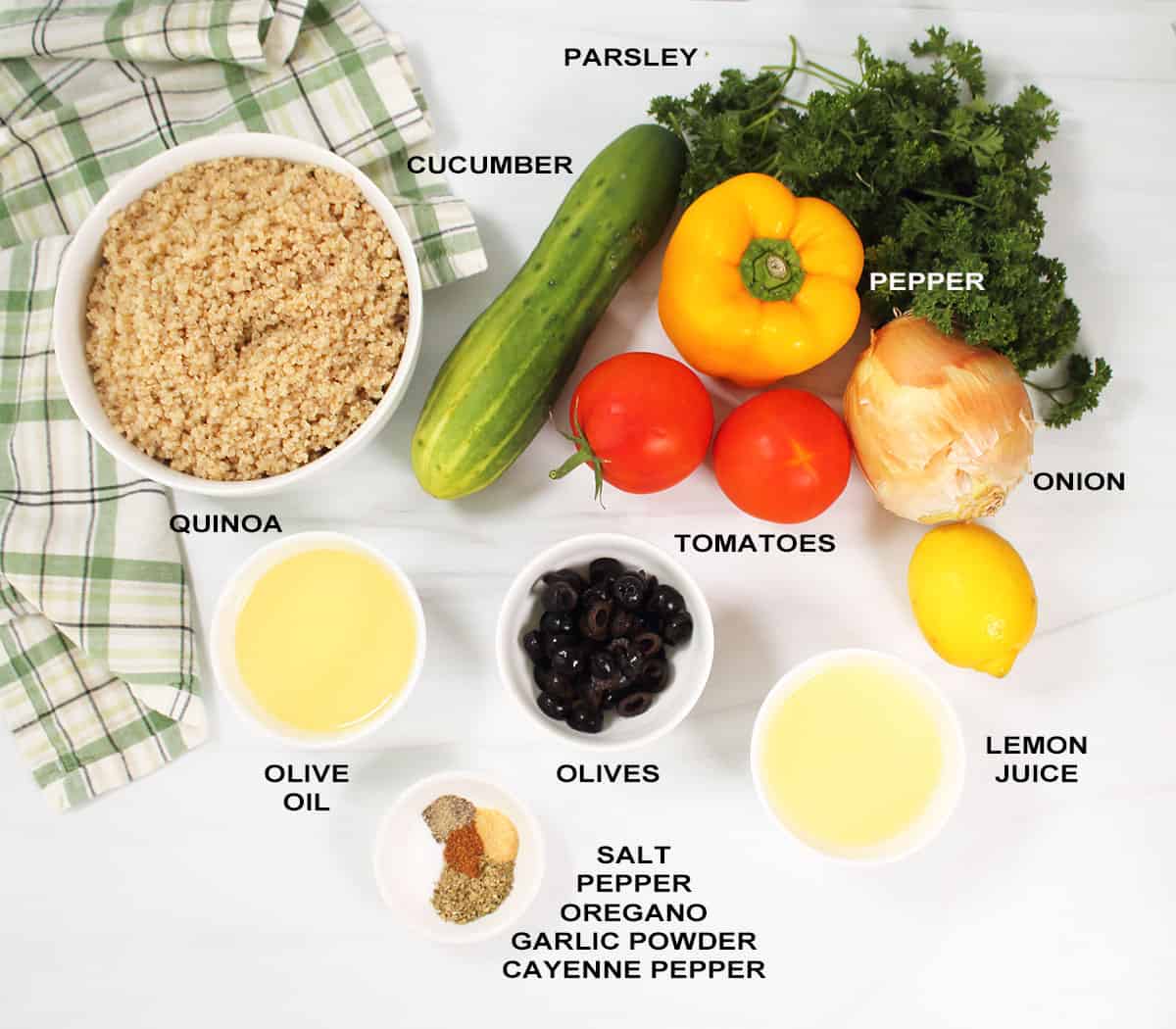 Ingredients for quinoa tabouleh.