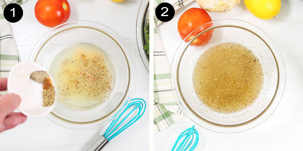 Prep steps for tabbouleh dressing.