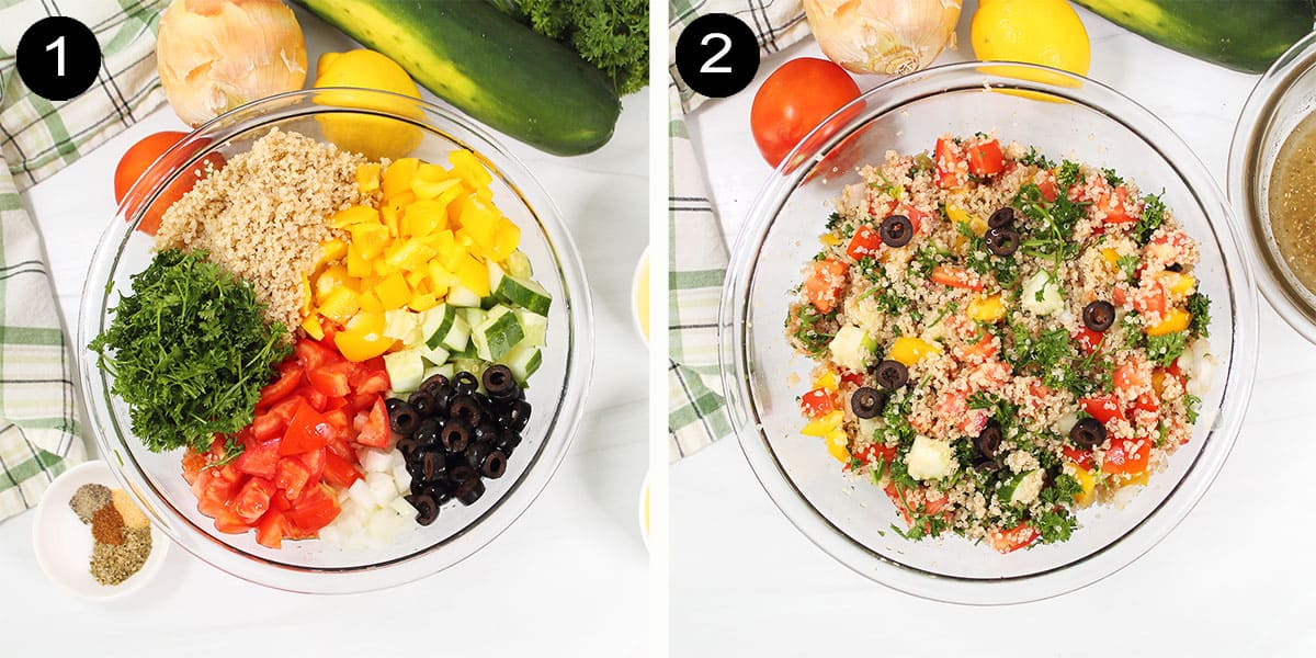 Prep steps for tabbouleh salad.