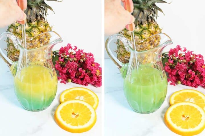 Stirring cocktail in pitcher.