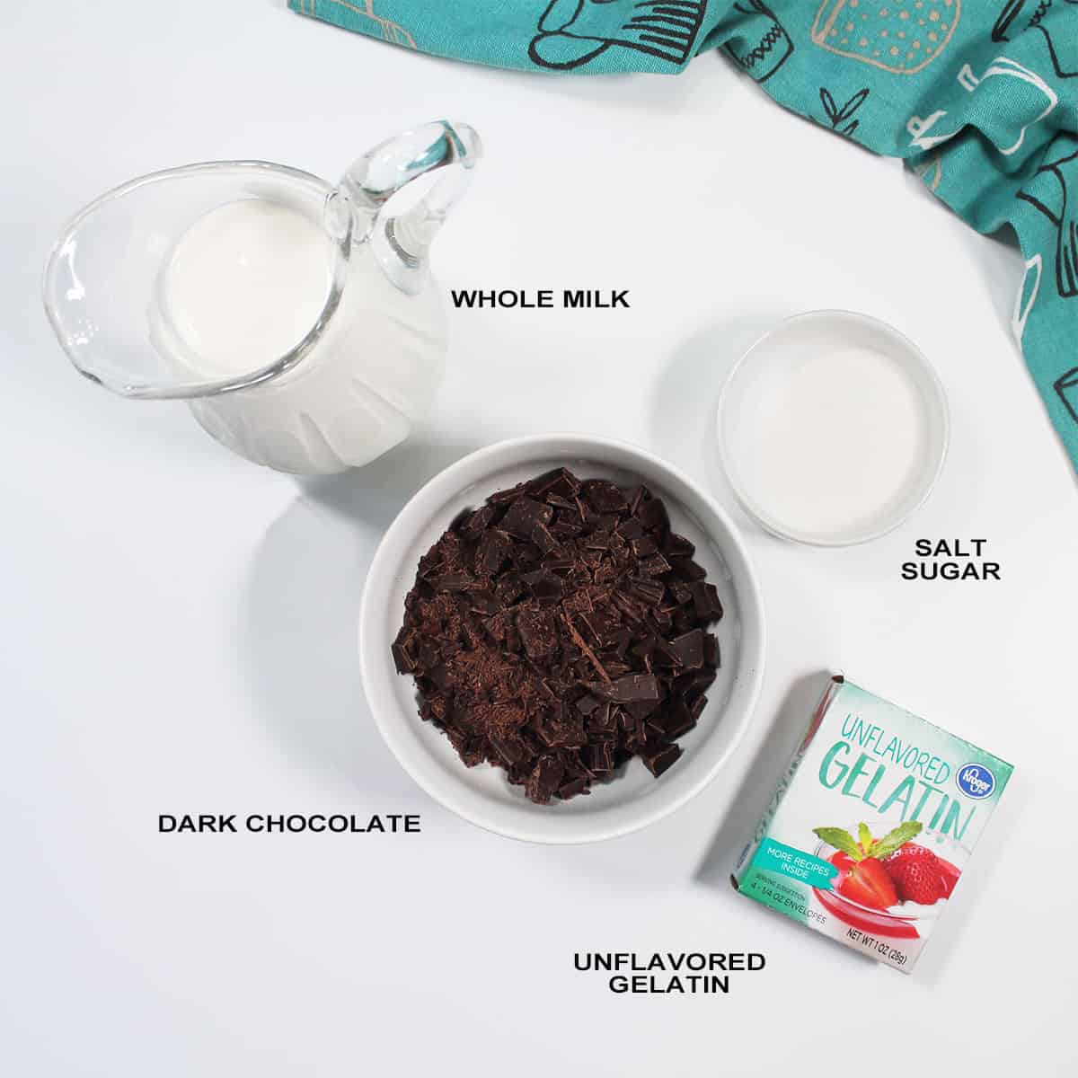 Ingredients for chocolate panna cotta.
