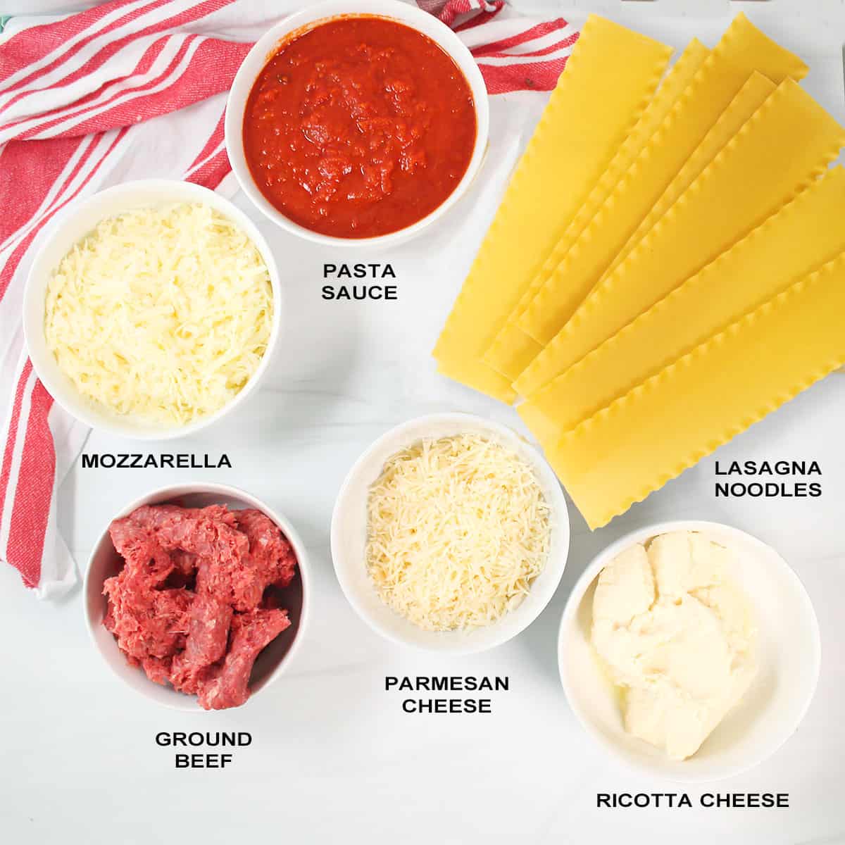 Ingredients for lasagna cups recipe.