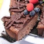 Closeup of slice being lifted from cake.