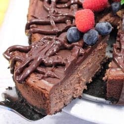 Closeup of slice being lifted from cake.