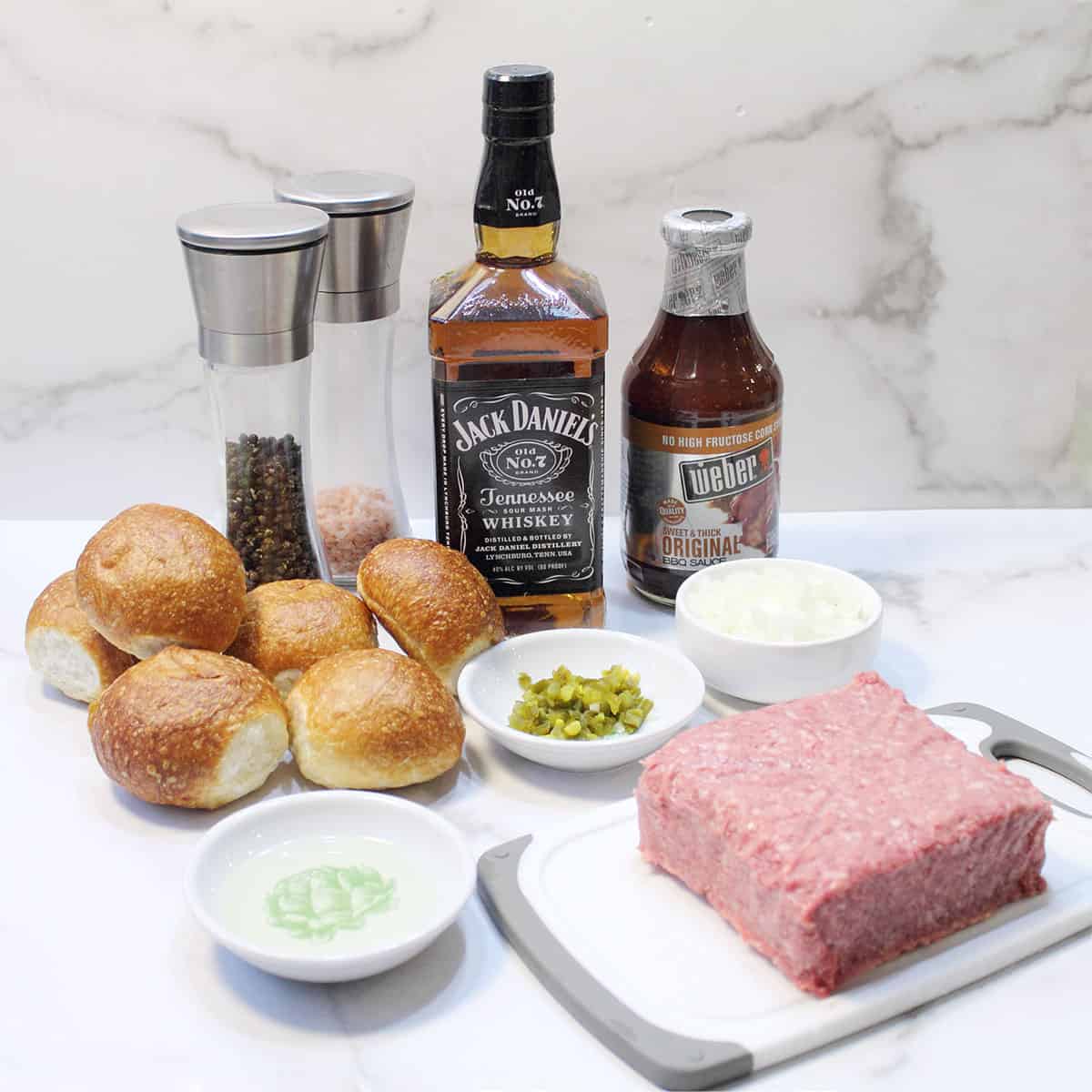 ingredients for BBQ Sliders with Jack Daniels BBQ sauce.