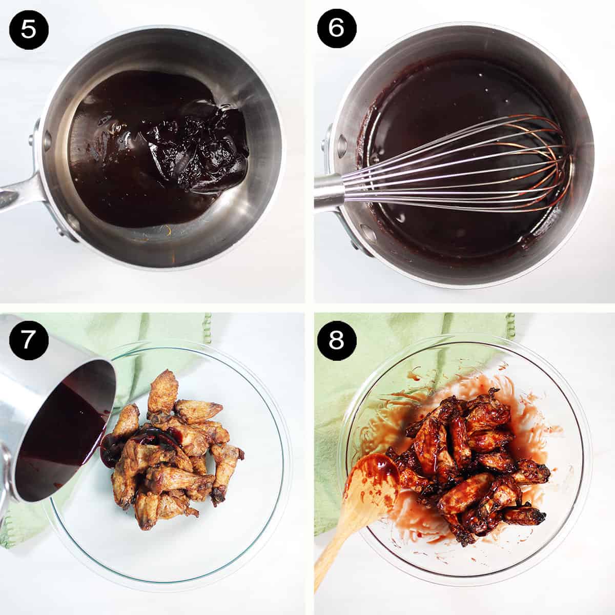 Finishing steps for sticky Asian wings.