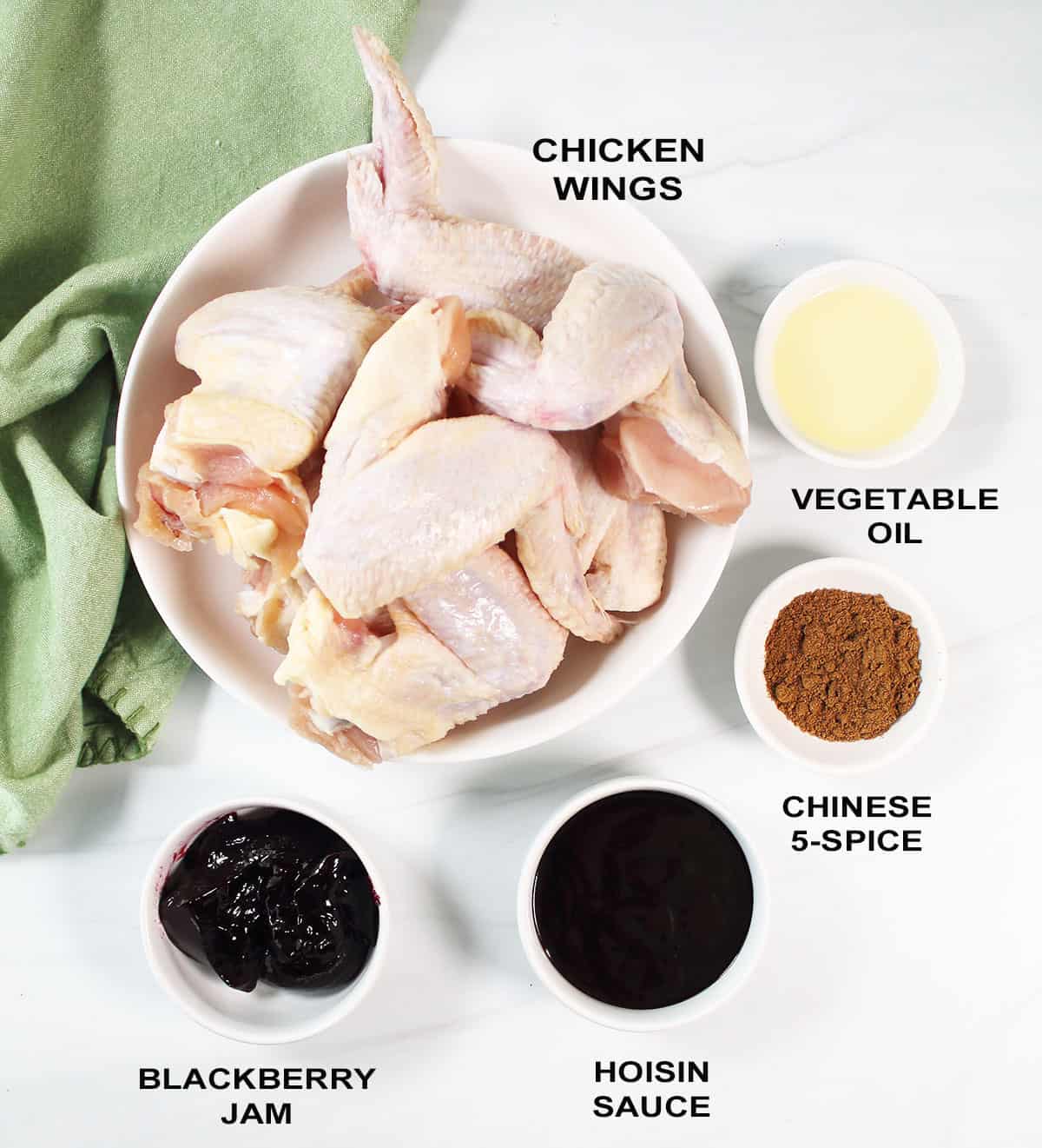 Asian chicken wings ingredients.