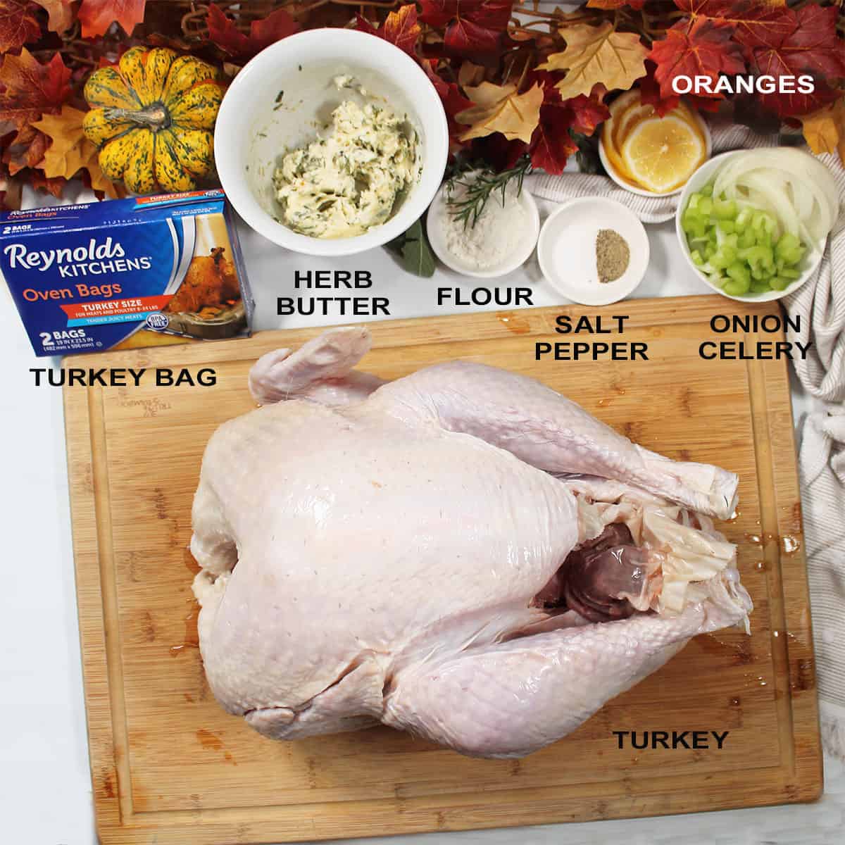 Ingredients for Turkey in cooking bag.