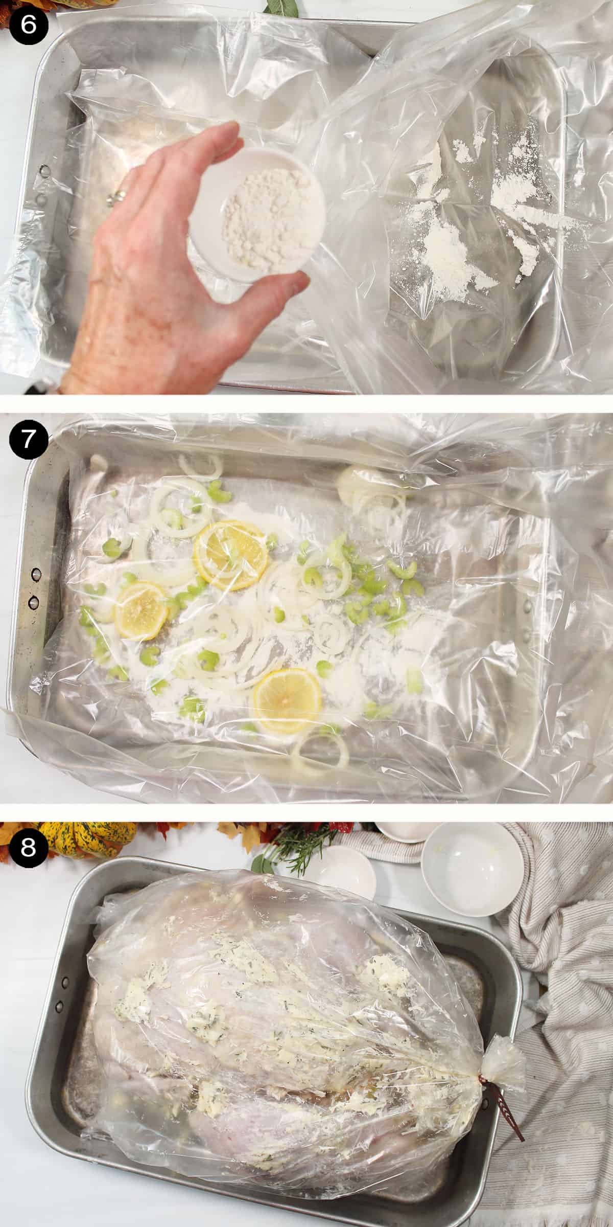 Steps 6-8 to finish prepping turkey.