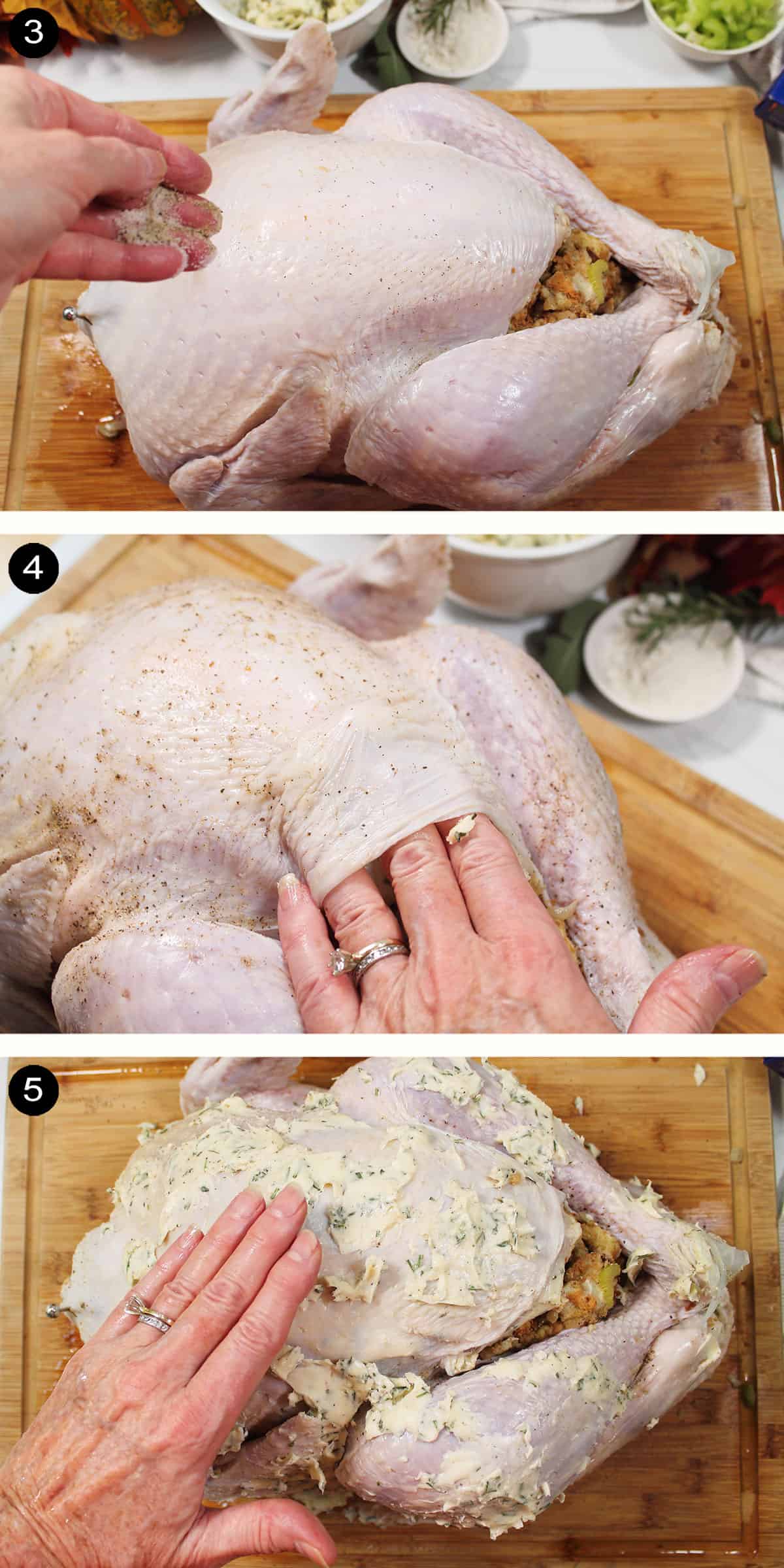 Steps 3-5 for prepping turkey.