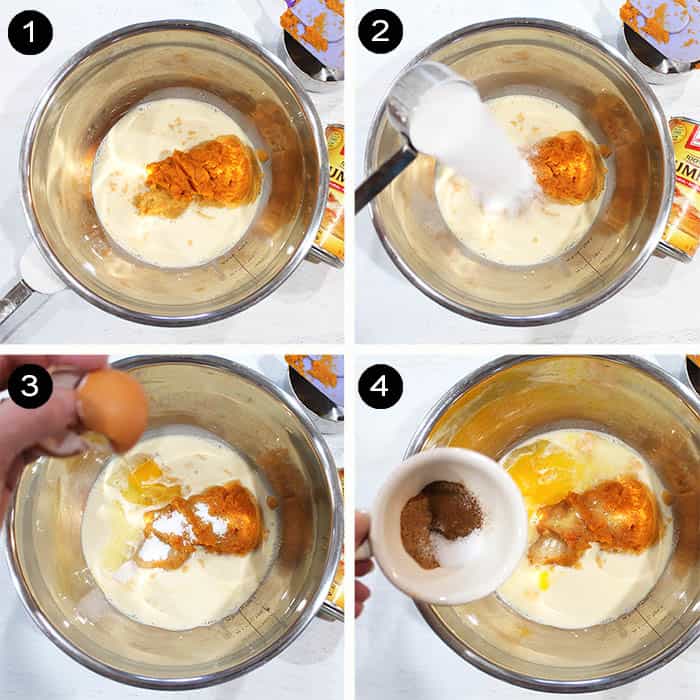 Steps for pumpkin pie filling.