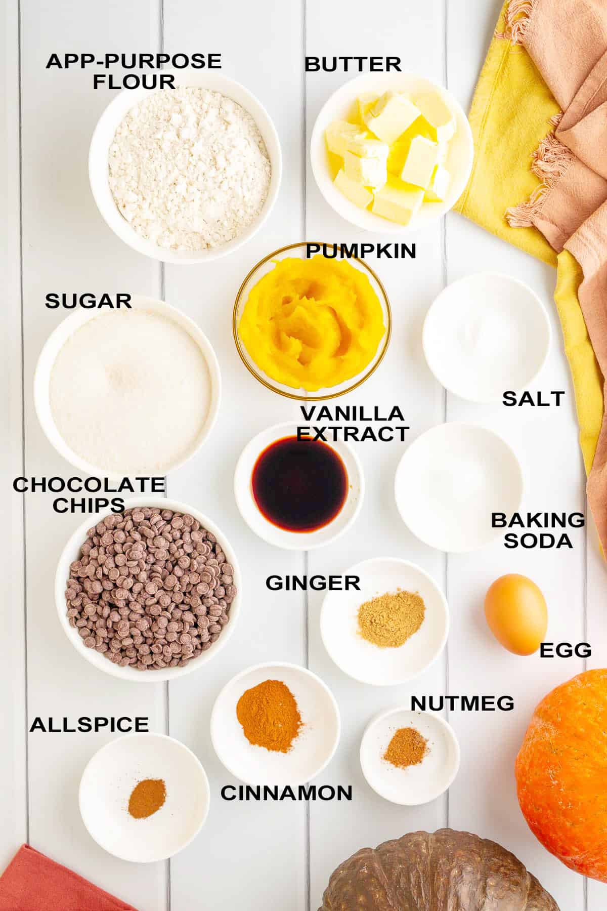 Pumpkin bar ingredients labeled.