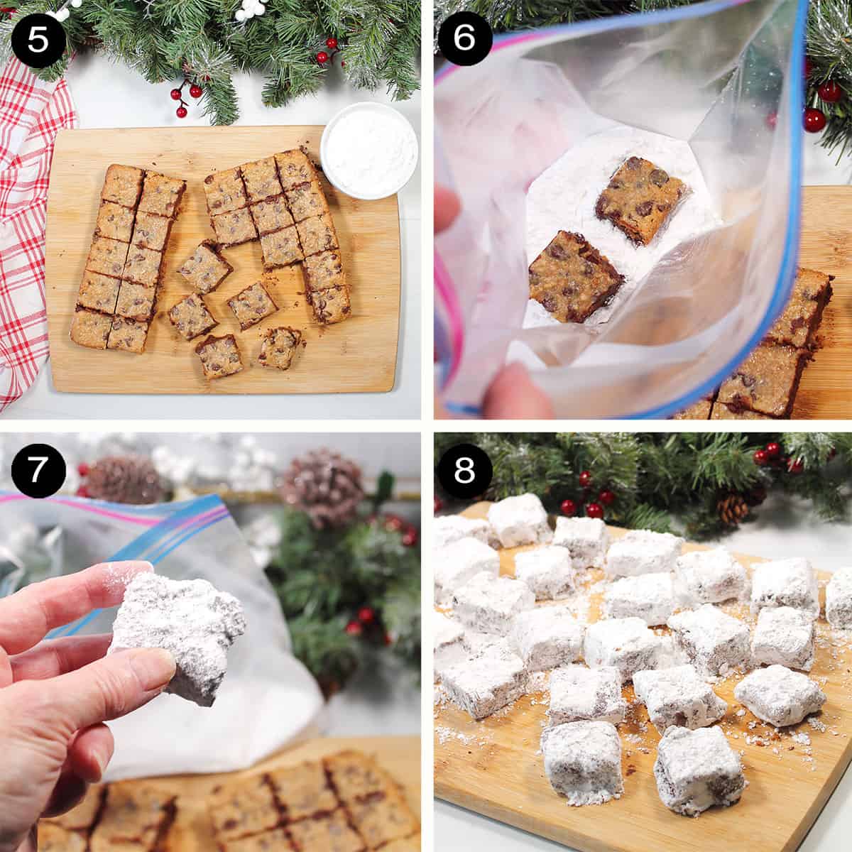 Steps to finish bars with powdered sugar.