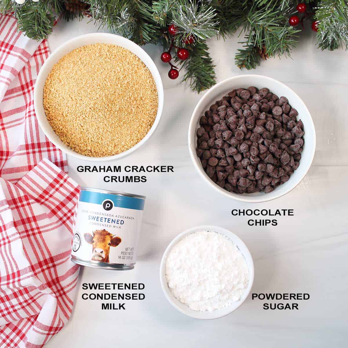 Ingredients for chocolate chip cookie bars.