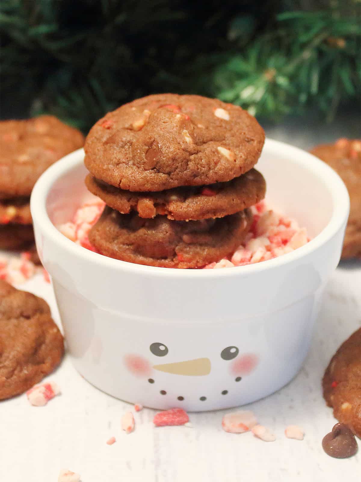 Chocolate Peppermint Cookies on top of peppermint chips.