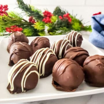 Closeup of kahlua chocolate truffles.