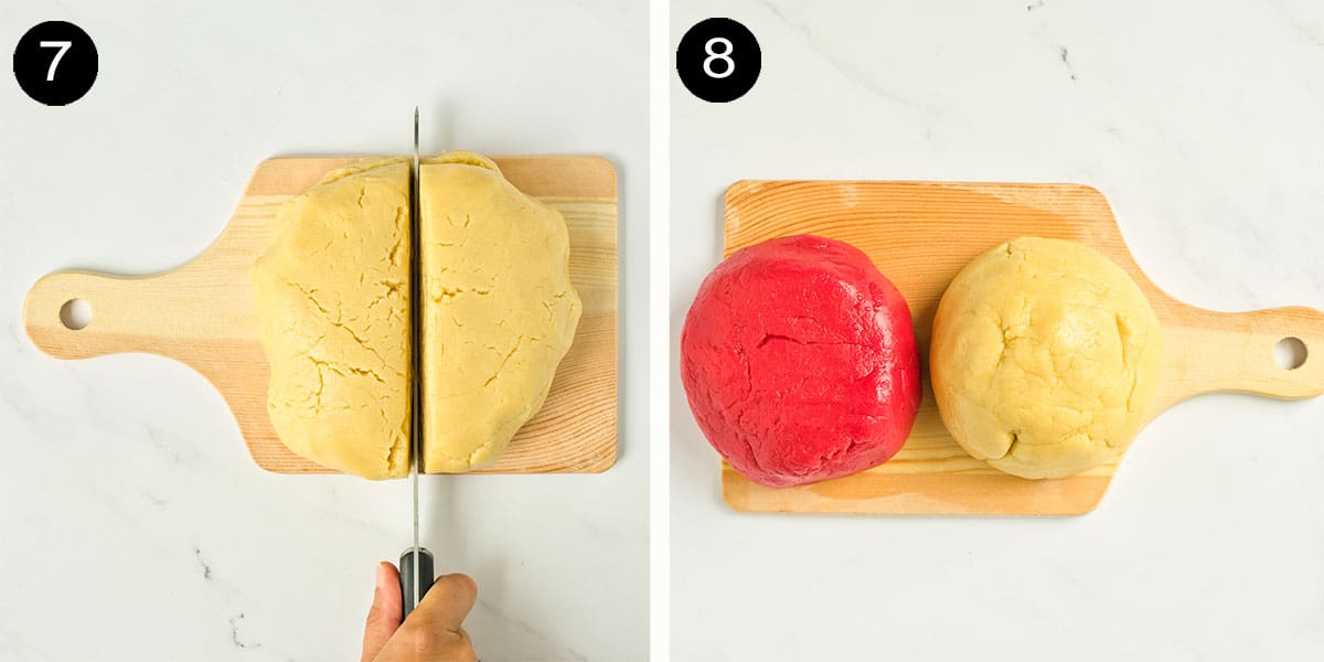 Divide dough and color red.