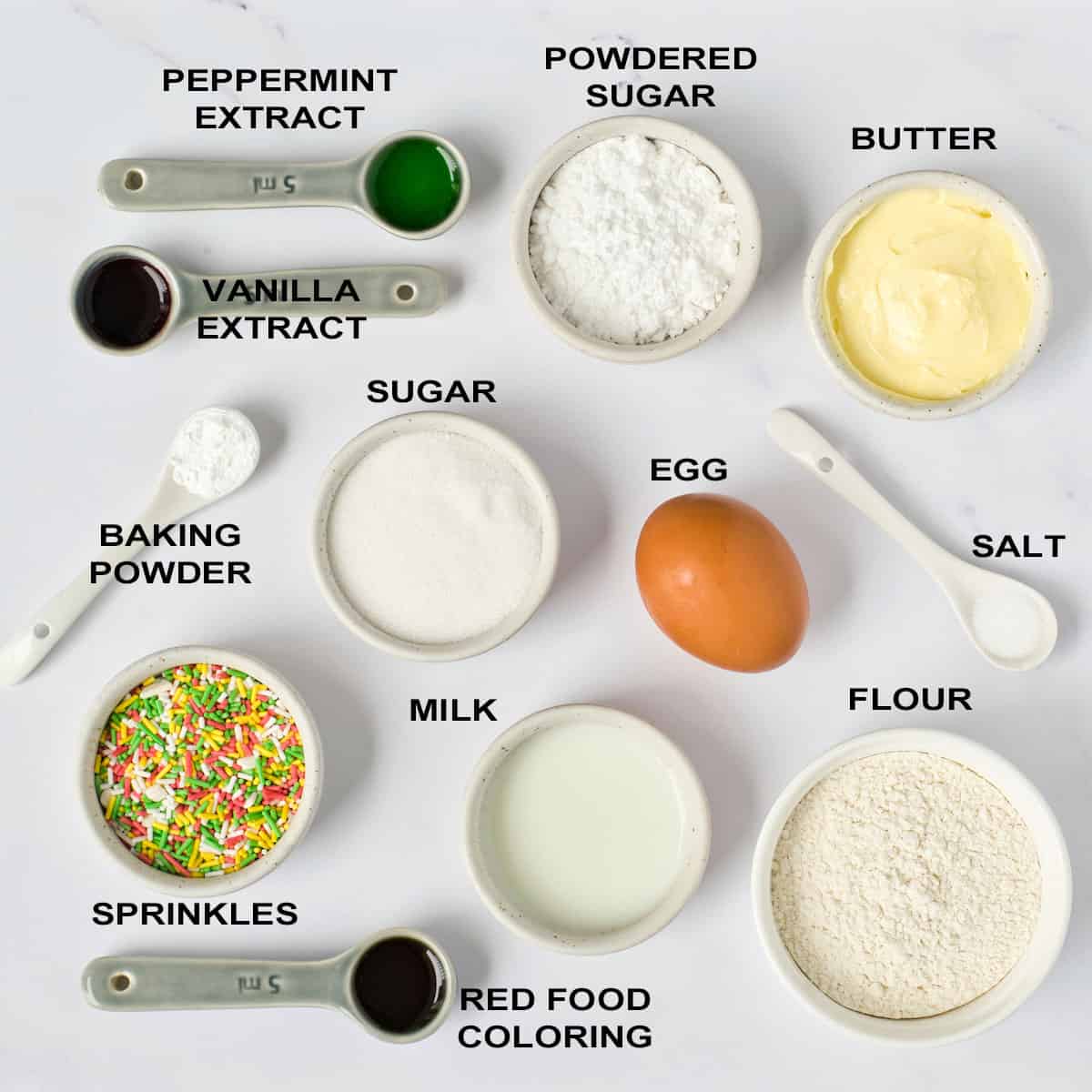 Ingredients for pinwheel cookies.