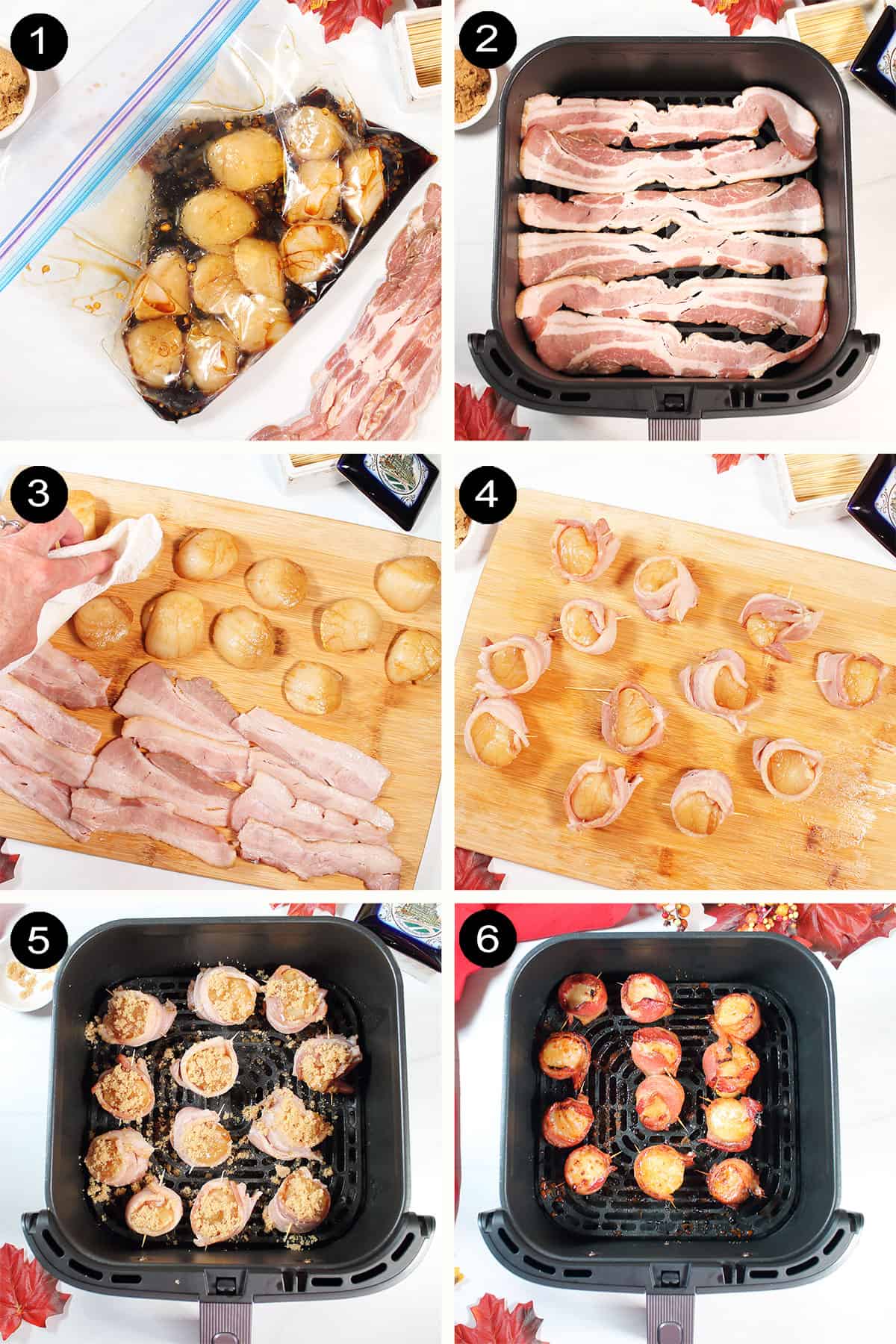 How to cook air fryer scallops wrapped in bacon.