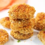 Stack of baked chicken nuggets.