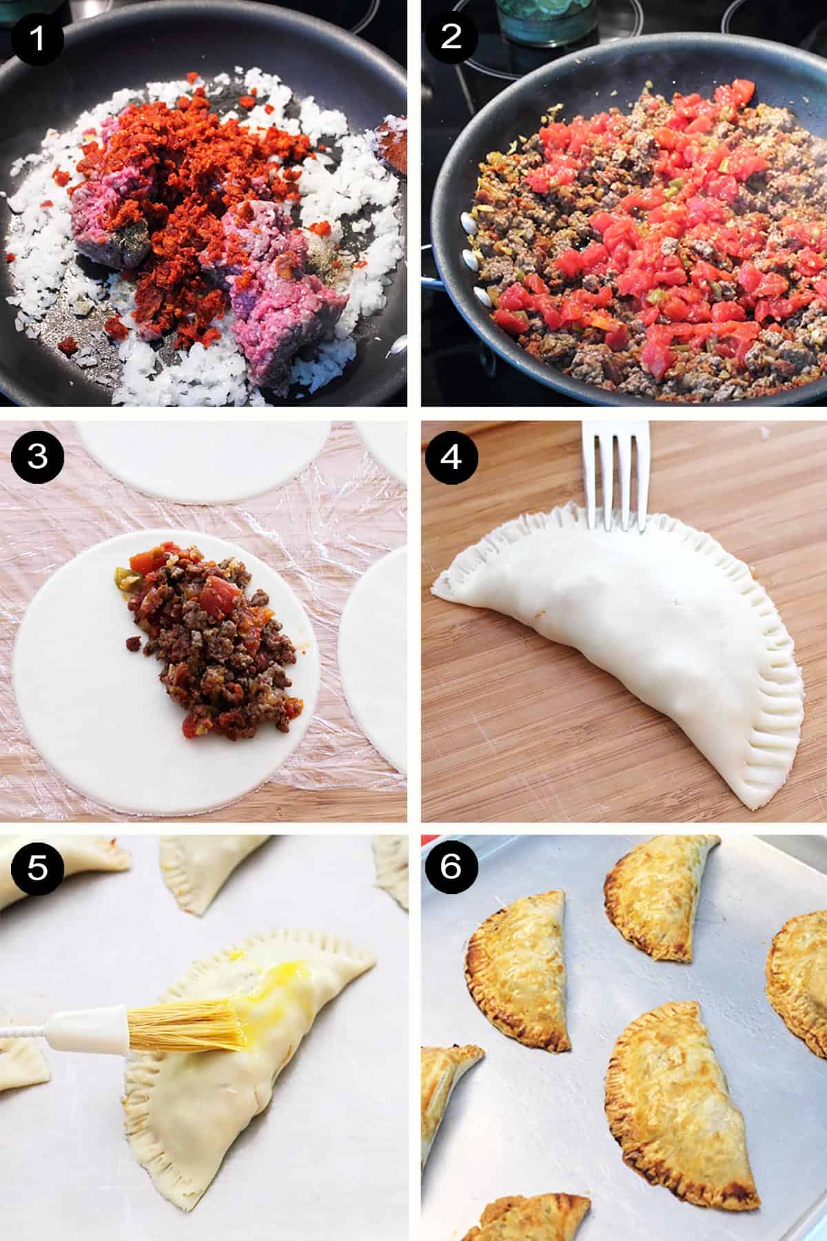 Prep steps for making empanadas.
