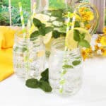 Cucumber Lemon Water with mint in mason jars.