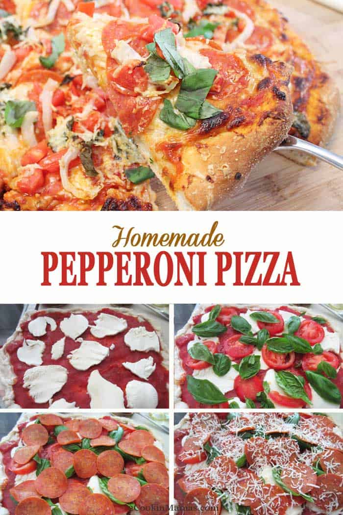 Homemade Pepperoni Pizza | 2 Cookin Mamas Make your own homemade pepperoni pizza tonight! It's 100 times better than store bought and easy too! Start with store-bought pizza dough, add your sauce and favorite toppings and voila - you've got pizza your way! And you've never tasted anything better than when it's hot out of the oven! #pizza #pepperoni #homemade #recipe