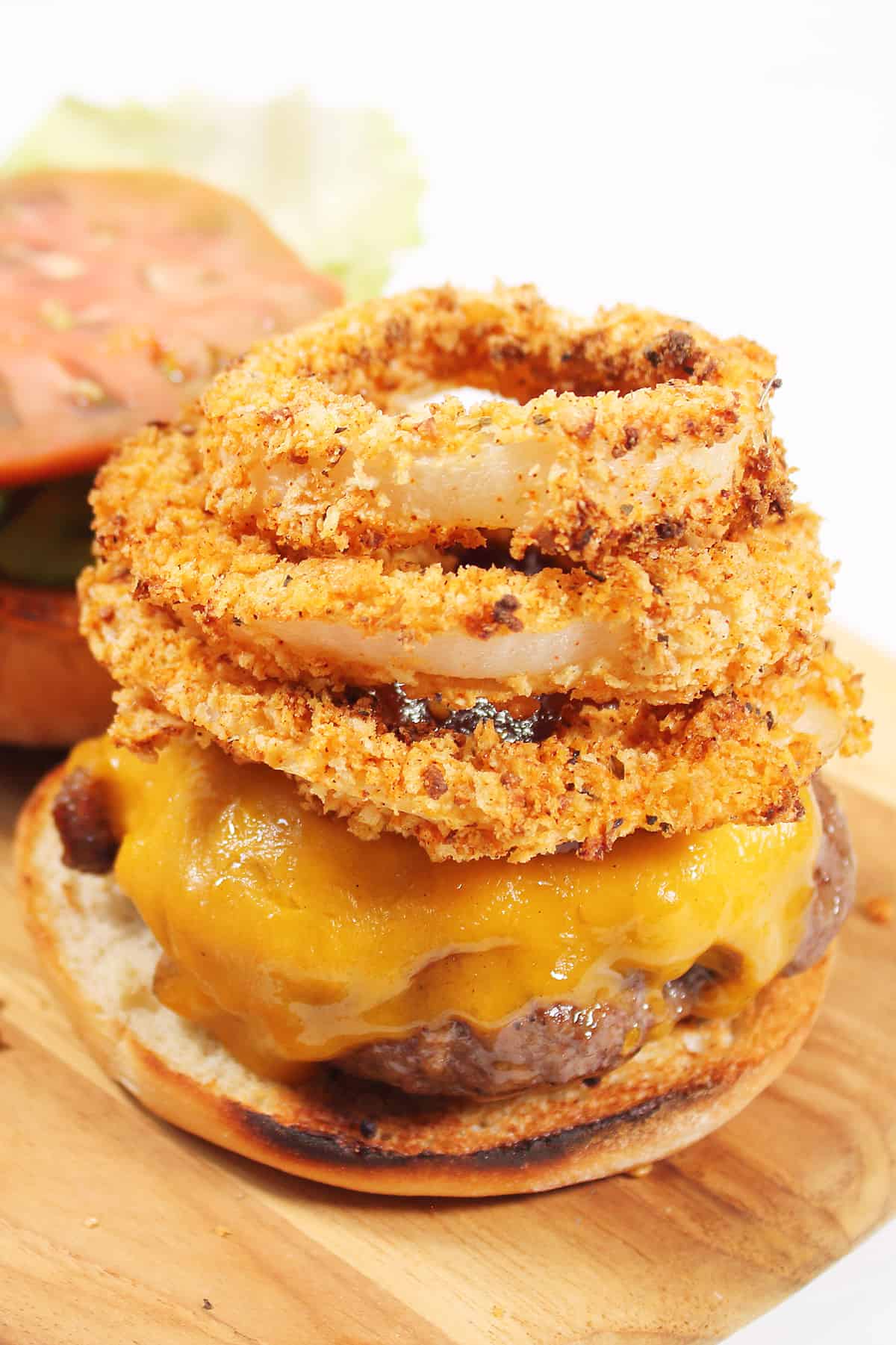 Rodeo Burger topped with onions.