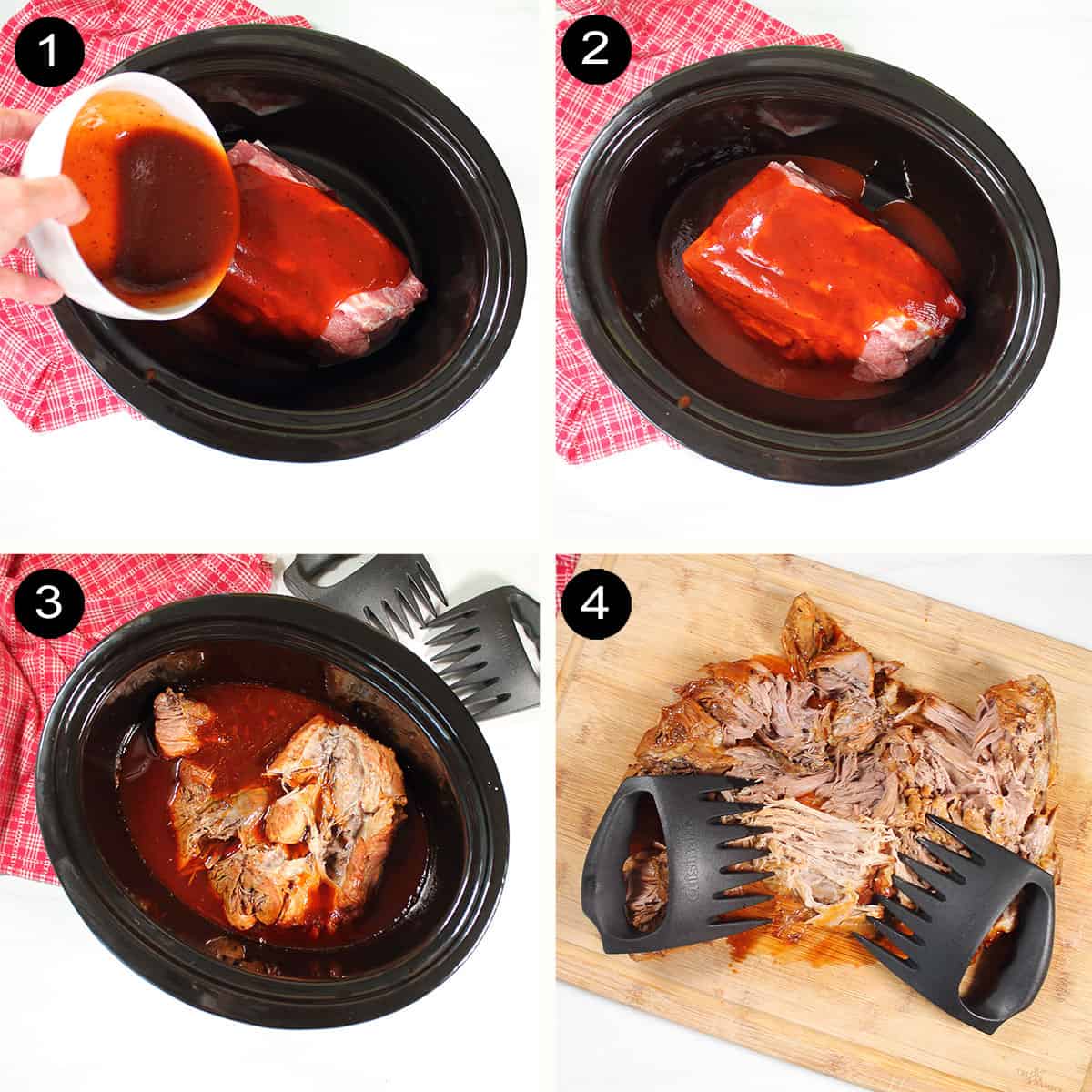 Prep steps for pulled pork in slow cooker.
