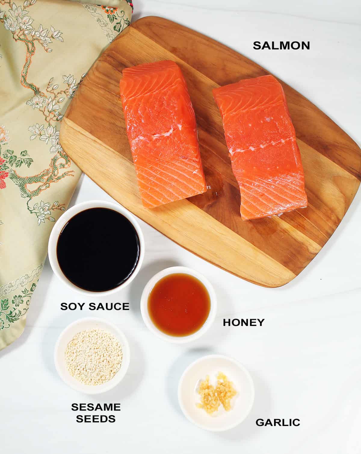 Honey glazed salmon ingredients.