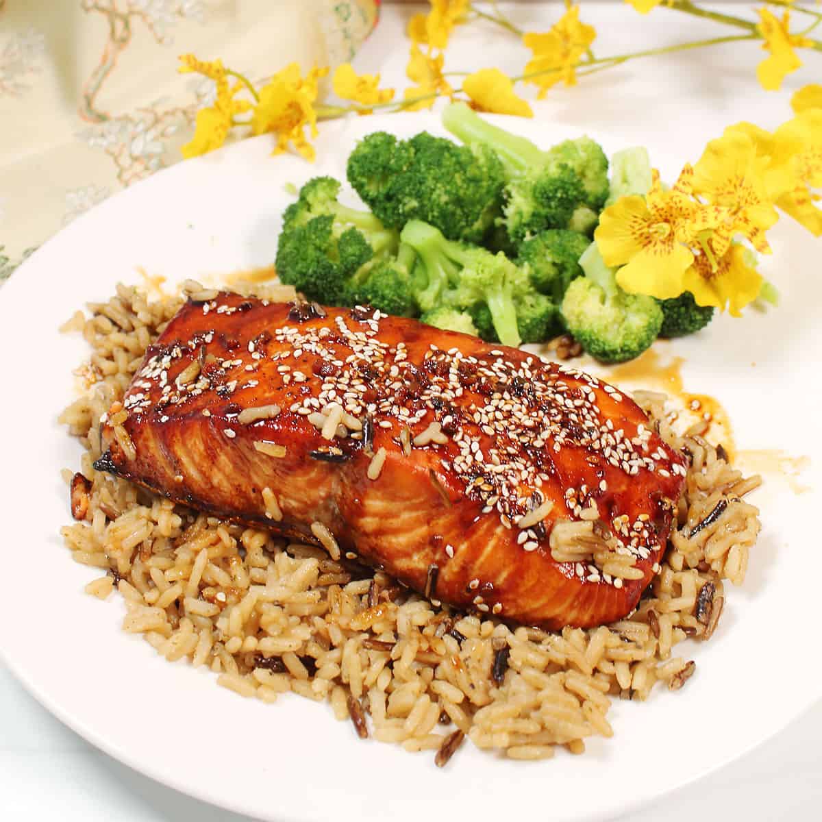 Honey Soy Glazed Salmon over rice.