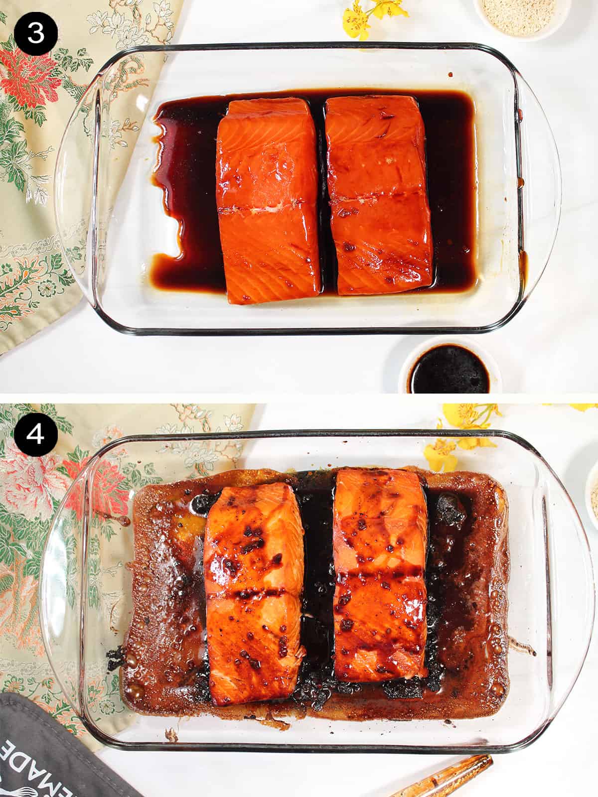 How to make honey glazed salmon steps 3-4.
