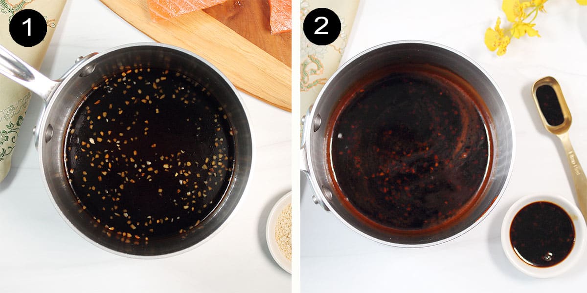Prepping the honey soy glaze.