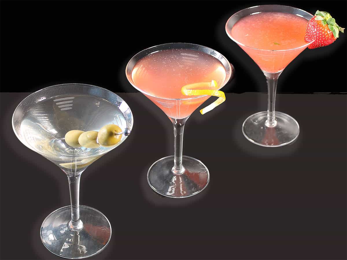 3 martinis lined up for National Martini Day.