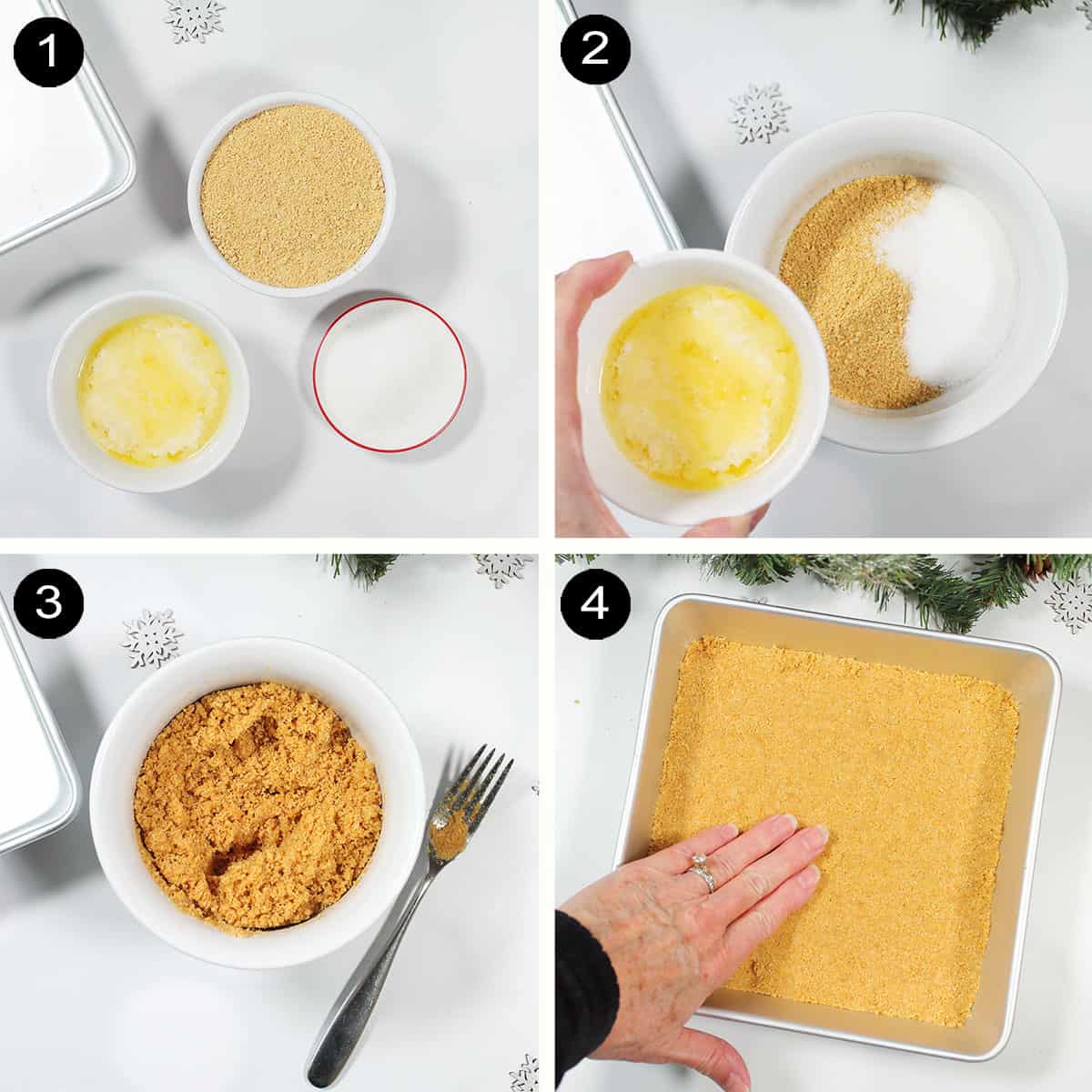 Preparing graham cracker layer.