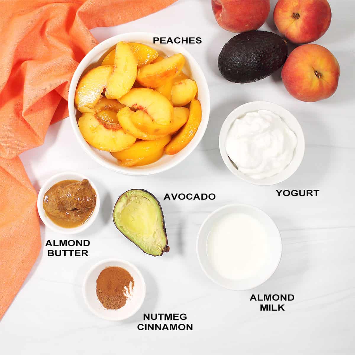 Homemade peach ice cream ingredients.