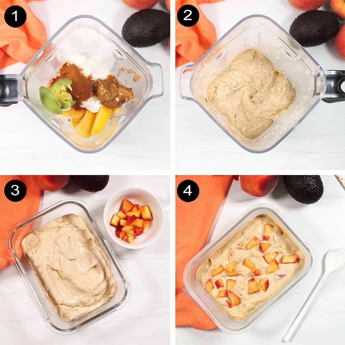 Prep steps to make easy peach ice cream.