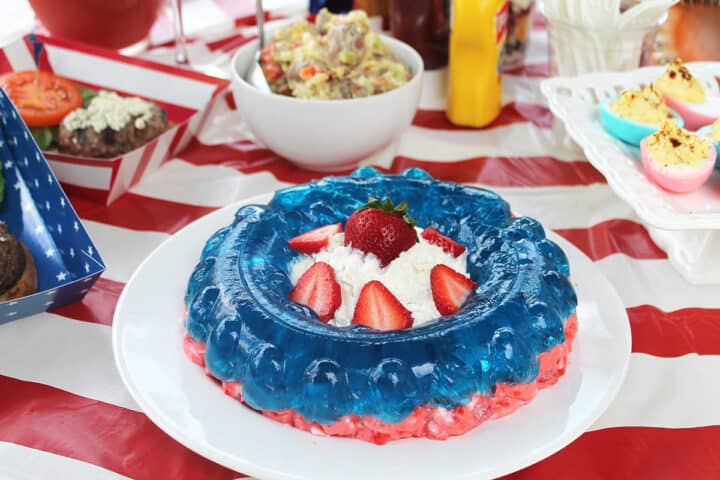 July 4th Jello Salad on picnic table.