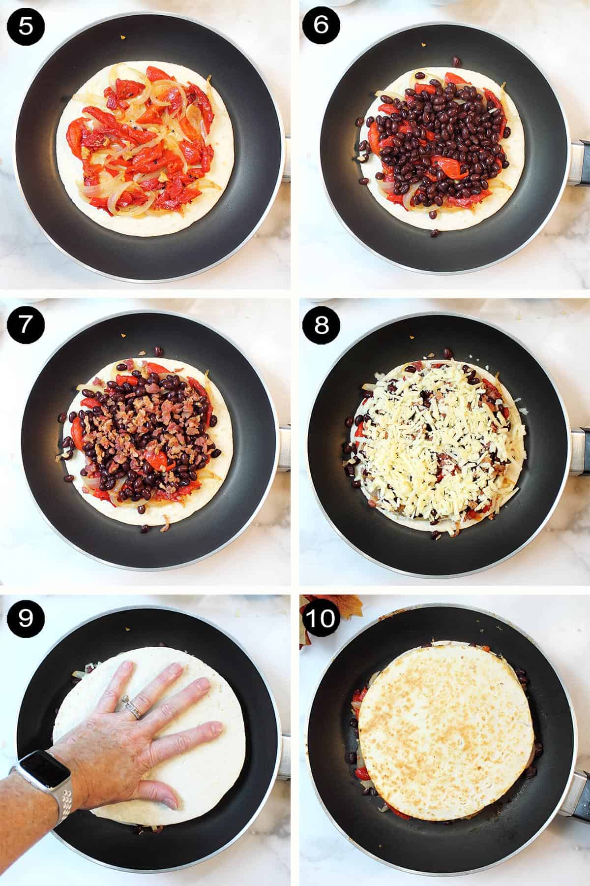 Prep steps layering tortilla.