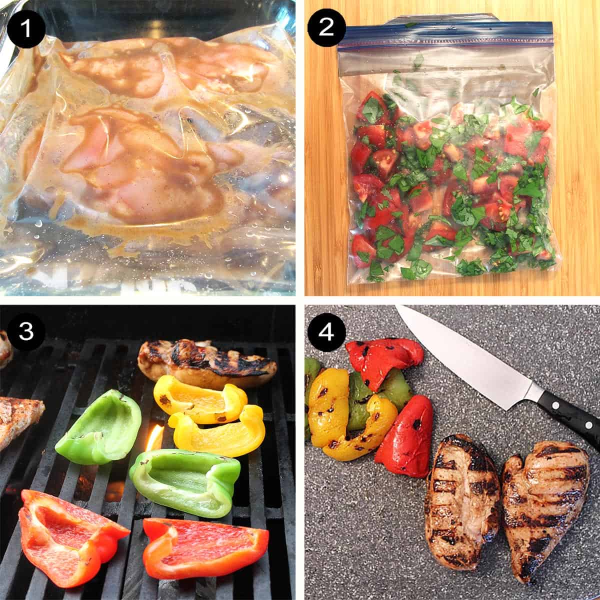 Preparing ingredients for salad steps 1-4.
