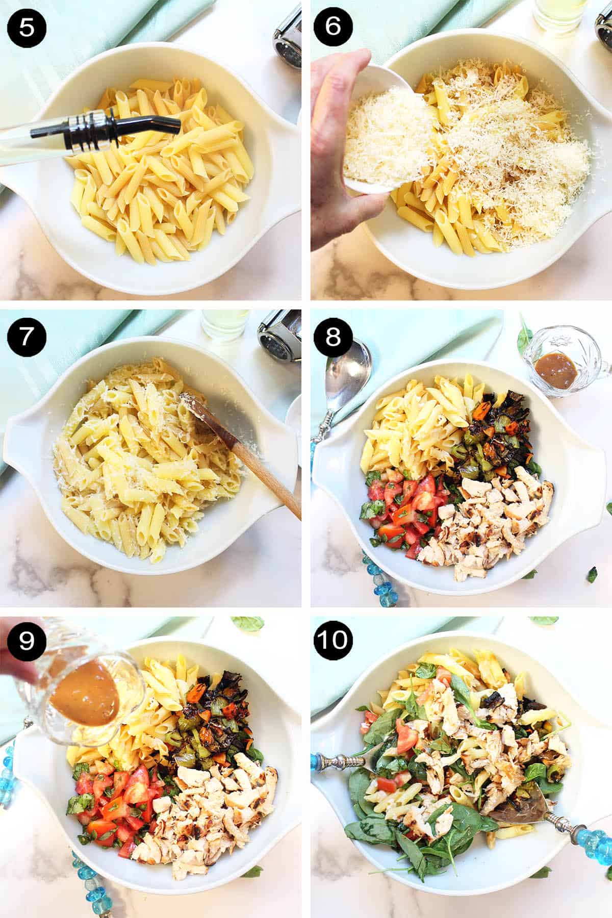 Steps for mixing salad 5-10.