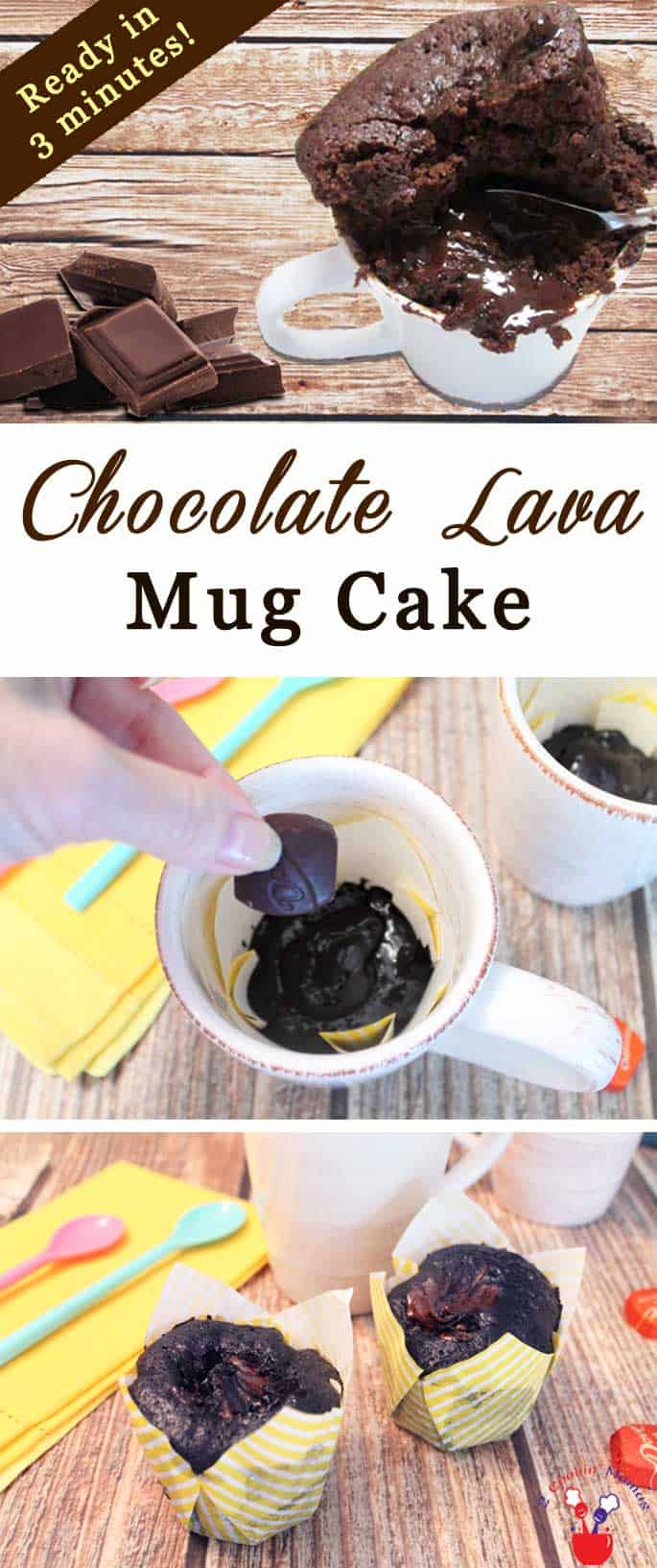 Chocolate Lava Mug Cake pin | 2 Cookin Mamas Chocolaty, dense & delicious mug cake that takes only minutes to bake.