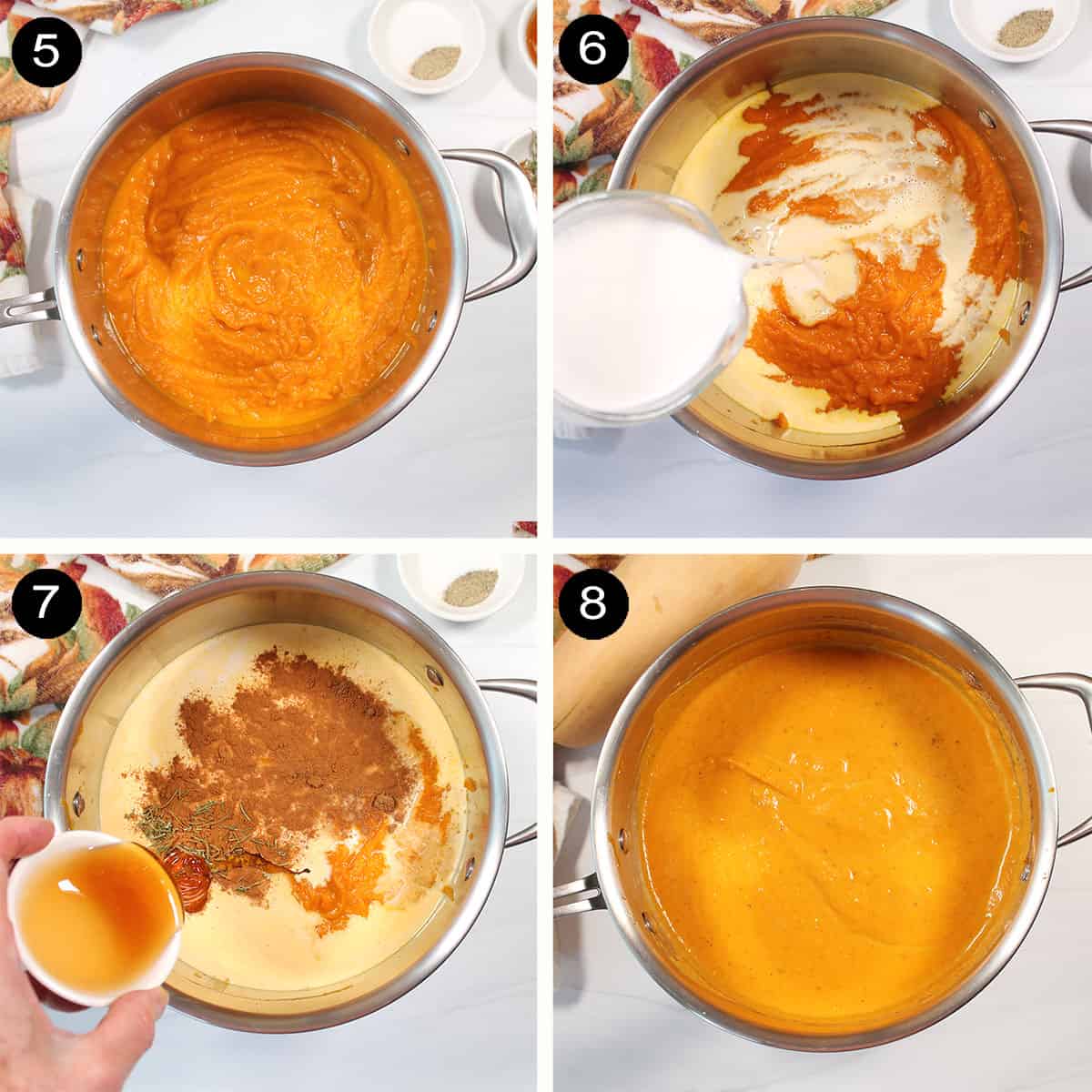 Finishing steps for autumn squash soup.