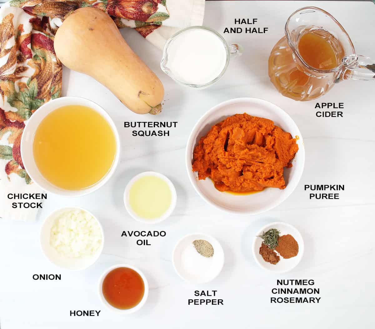 Ingredients for butternut squash and pumpkin soup.