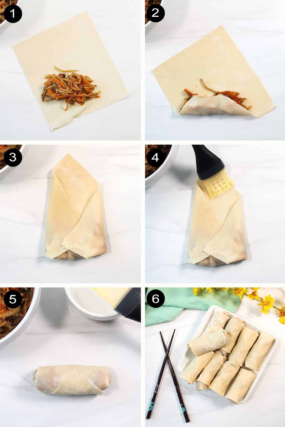 How to wrap egg roll steps.